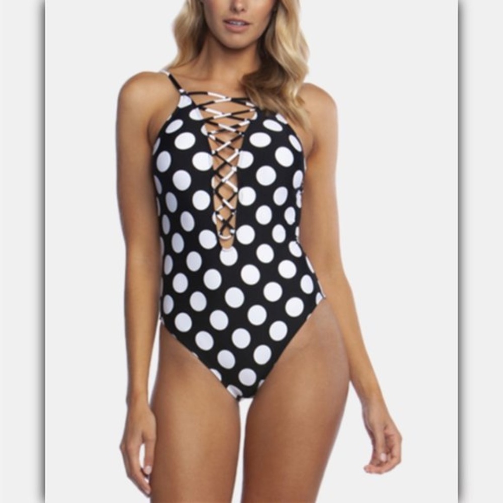 La Blanca Polk-Dot Black One Piece Swimsuit 10 - Picture 1 of 6